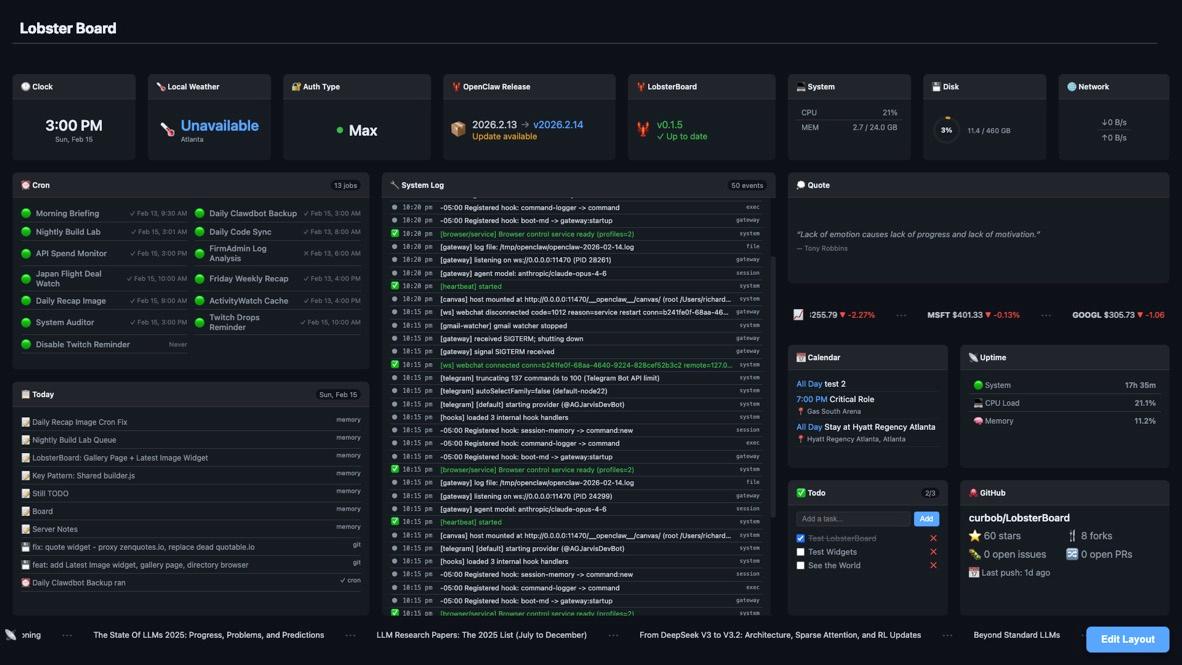 LobsterBoard Dashboard